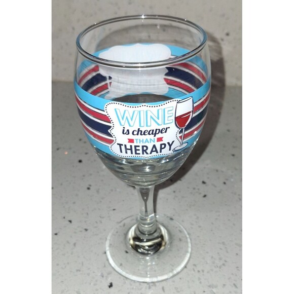 Celebrate 7" wine glass "Wine is cheaper than Therapy" Novelty - Picture 2 of 3